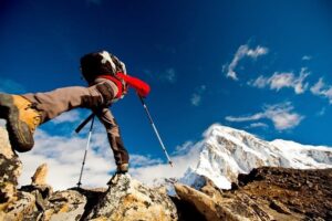 Hiker in Himalaya mountains